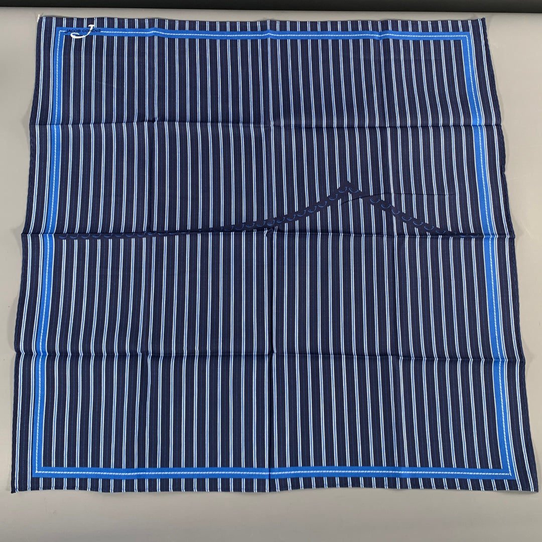 JACOB COHEN Navy White Stripe Cotton Silk Pocket Square