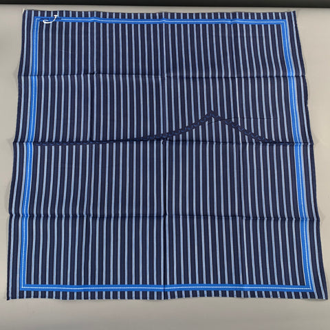 JACOB COHEN Navy White Stripe Cotton Silk Pocket Square
