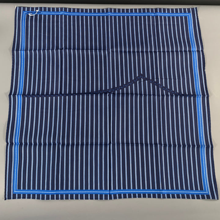 JACOB COHEN Navy White Stripe Cotton Silk Pocket Square