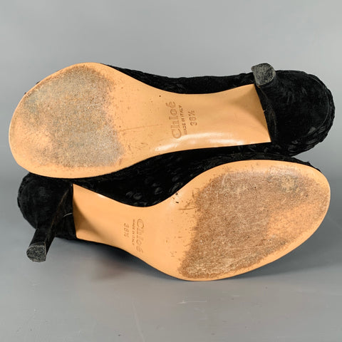 CHLOE Size 8.5 Black Suede Woven Ribbon Bow Heels Pumps