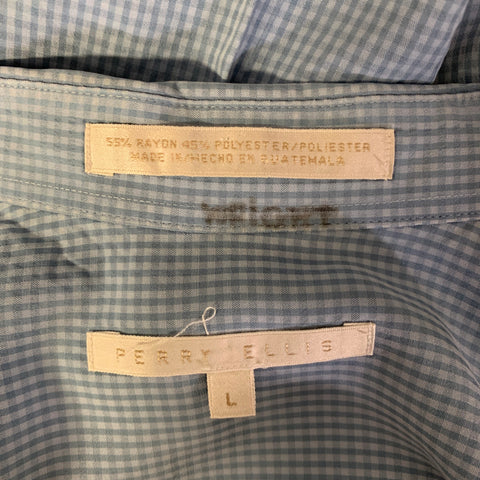 PERRY ELLIS Size L Blue Gingham Rayon Blend Short Sleeve Shirt
