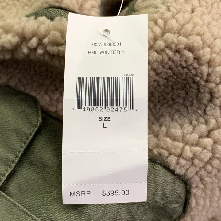 RRL by RALPH LAUREN Size L Tan Green Wool Blend One Pocket Sherpa Jacket