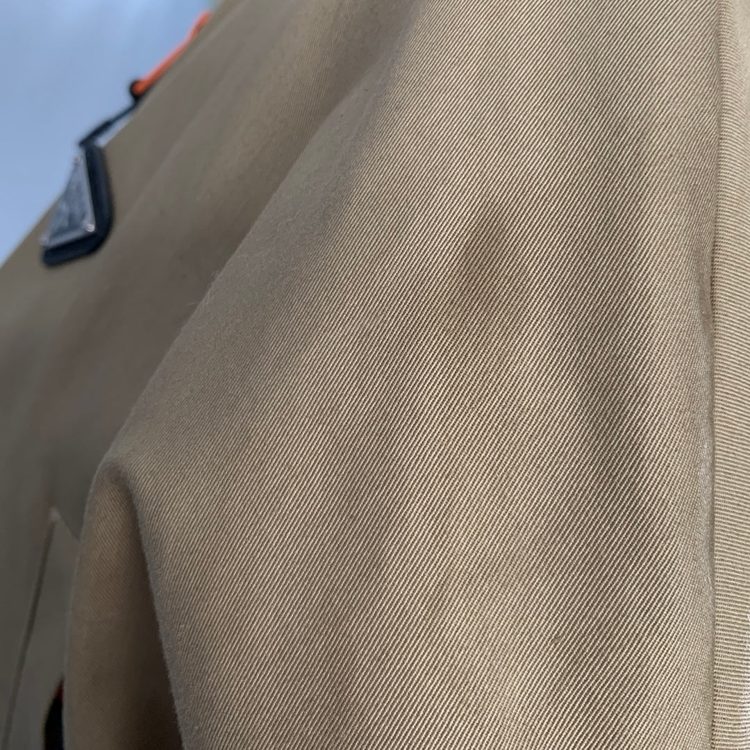 PRADA Size 2 Khaki Orange Cotton Blend Contrast Trim Crop Jacket