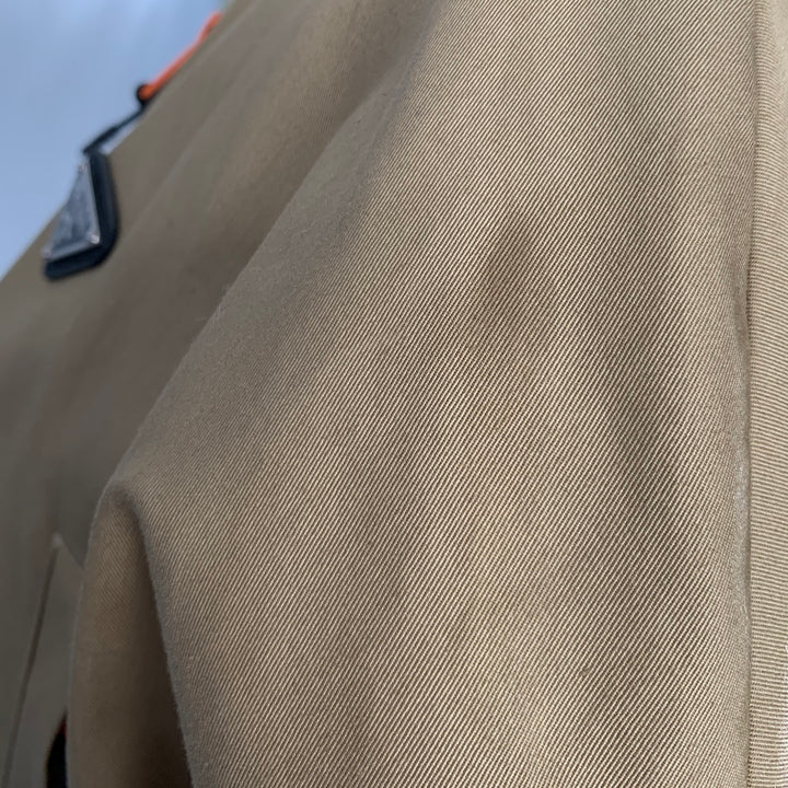 PRADA Size 2 Khaki Orange Cotton Blend Contrast Trim Crop Jacket