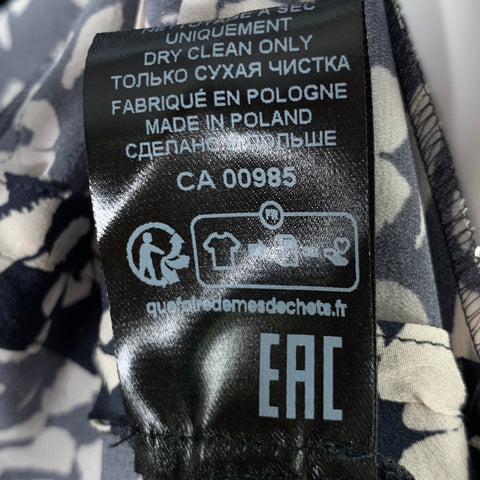 ISABEL MARANT Taille XS Robe Froncée Abstraite en Soie Mélangée Crème Bleu Marine