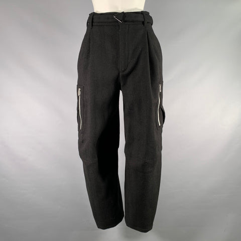 BOTTEGA VENETA Size 0 Black Lambswool blend Herringbone Cargo Casual Pants