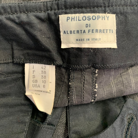 PHILOSOPHY di ALBERTA FERRETTI Size 6 Grey Black Stripe Cotton Blend Low Rise Tapered Casual Pants