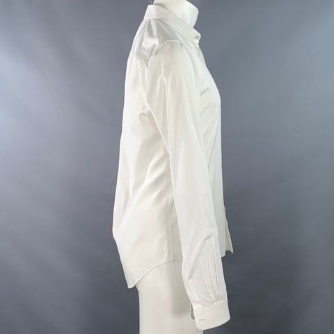 VALENTINO Size M White Cotton Spread Collar Hidden Placket Long Sleeve Shirt