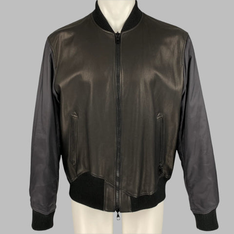 LOUIS VUITTON Size 40 Black Leather Polyamide LV Monogram Reversible Jacket