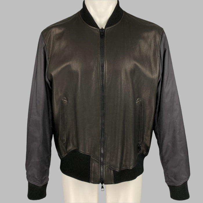 LOUIS VUITTON Size 40 Black Leather Polyamide LV Monogram Reversible Jacket