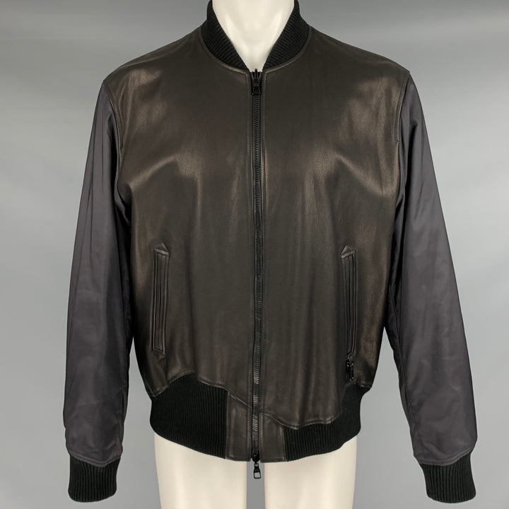 LOUIS VUITTON Size 40 Black Leather Polyamide LV Monogram Reversible Jacket