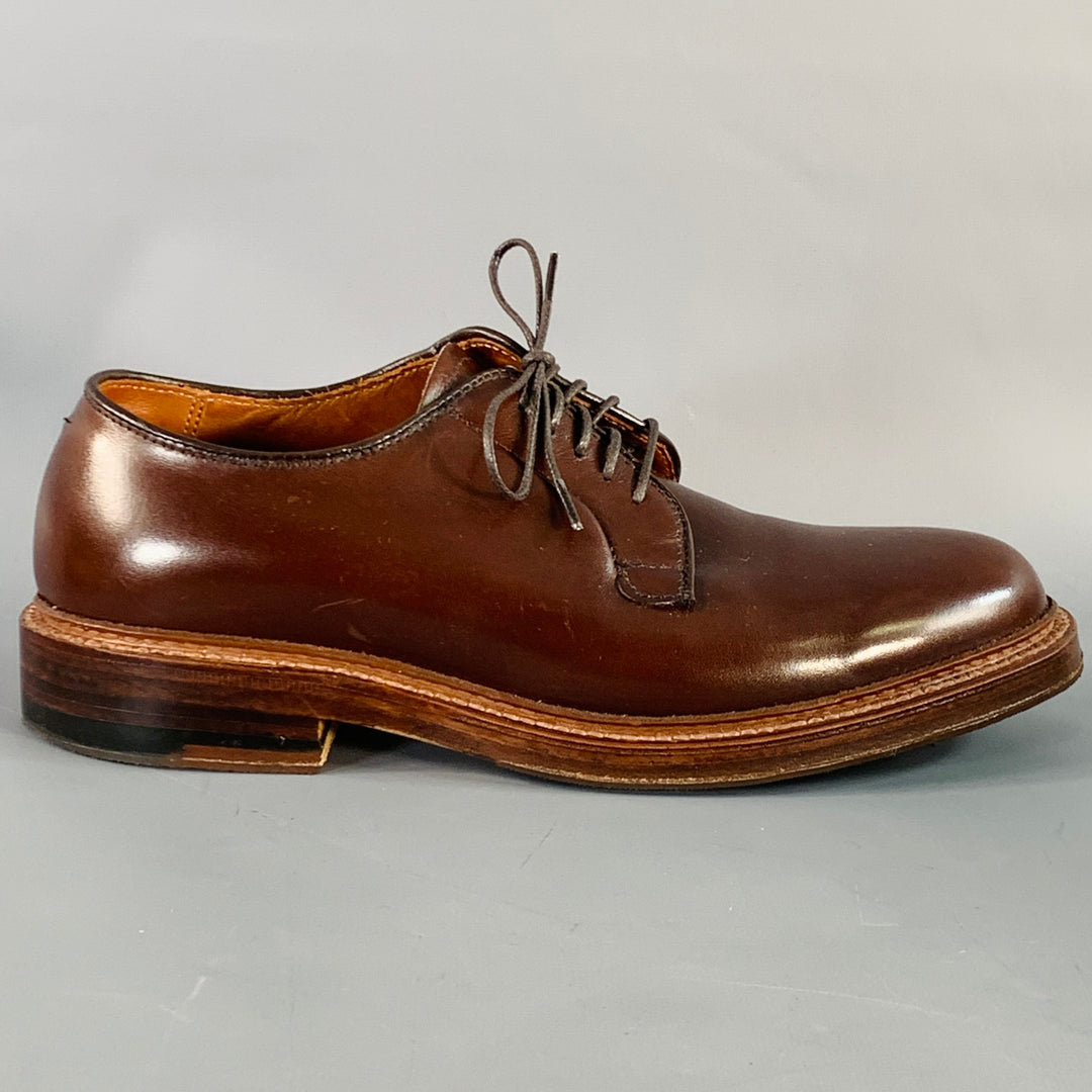 ALDEN Size 6.5 Plain Toe Blucher Brown Leather Derby Lace-Up  display picture 1