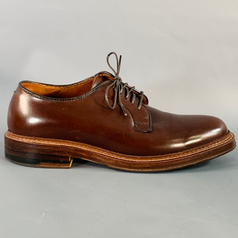 ALDEN Size 6.5 Plain Toe Blucher Brown Leather Derby Lace-Up Shoes