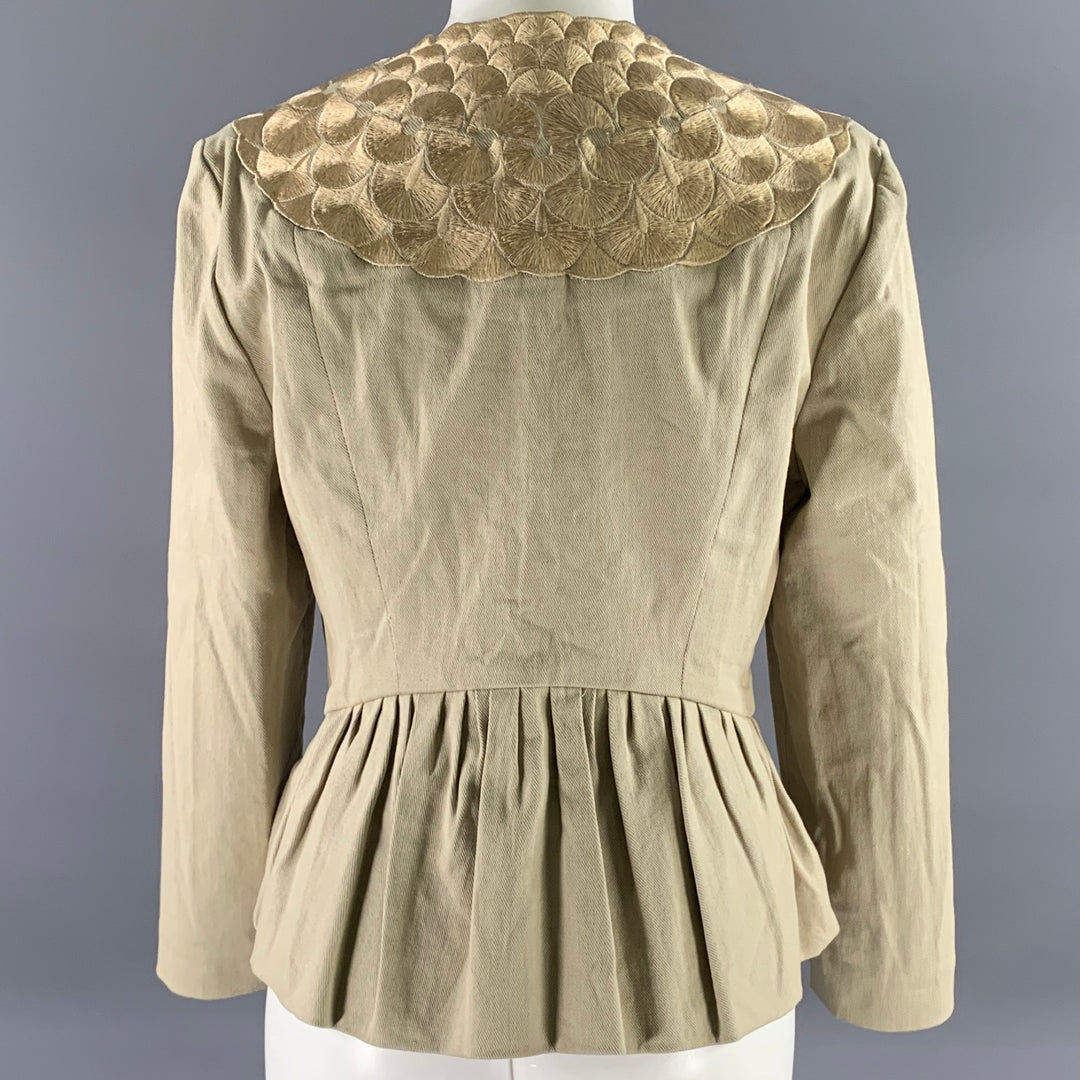 PORTS 1961 Size 12 Khaki Cotton Blend Embroidered Jacket