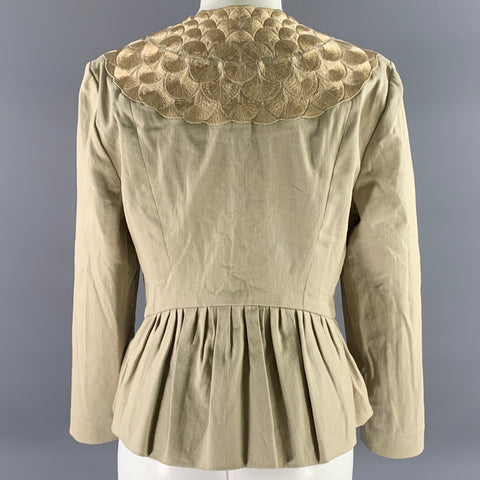 PORTS 1961 Size 12 Khaki Cotton Blend Embroidered Jacket