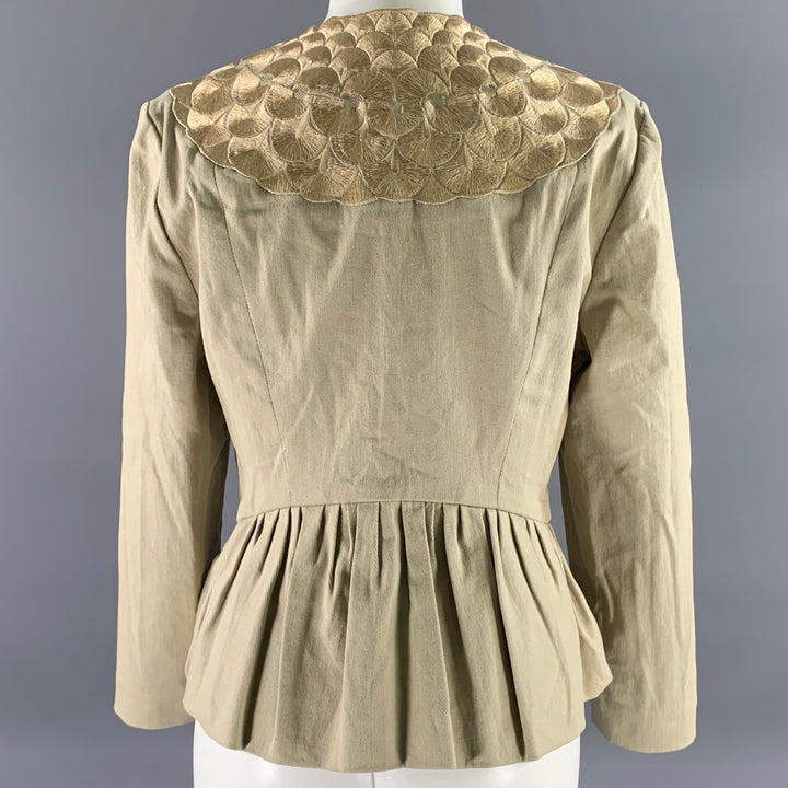 PORTS 1961 Size 12 Khaki Cotton Blend Embroidered Jacket