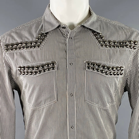 Chemise en coton à manches longues à rayures noires et blanches cloutée PIERRE BALMAIN Taille M