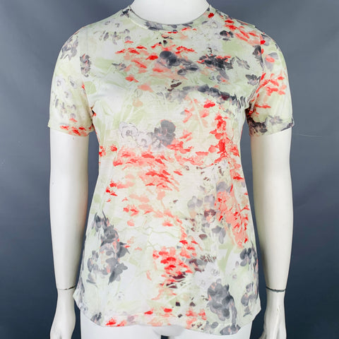 PRABAL GURUNG Size L Multi Color Pink Polyester Floral T-Shirt