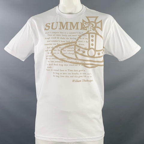 VIVIENNE WESTWOOD Size XL Summer Classic White Beige Logo Cotton Blend Crew Neck T-shirt