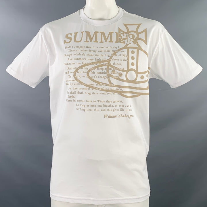 VIVIENNE WESTWOOD Size XL Summer Classic White Beige Logo Cotton Blend Crew Neck T-shirt
