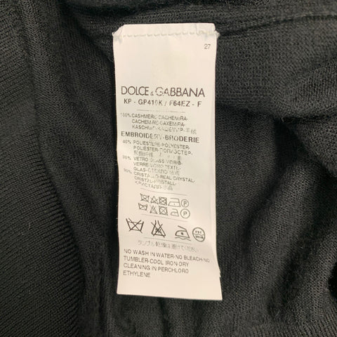 DOLCE & GABBANA Size M Black Beaded Honeybee Applique Cashmere Buttoned Polo