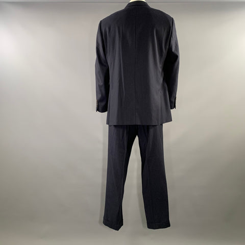 POLO Chest Size 44 Navy Light Grey Pinstripe Wool Notch Lapel 38 30 Suit