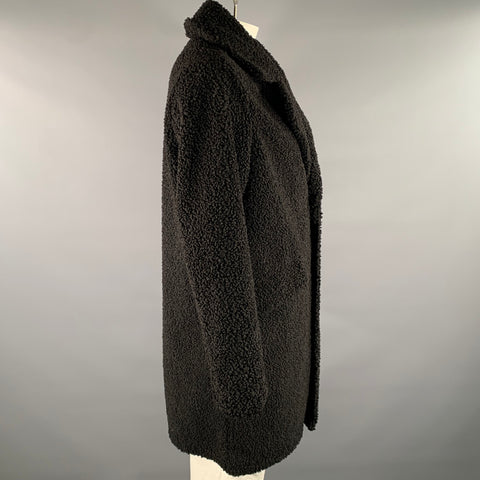 KARL LAGERFELD Chest Size L Black Faux Fur Boucle Polyester Overcoat