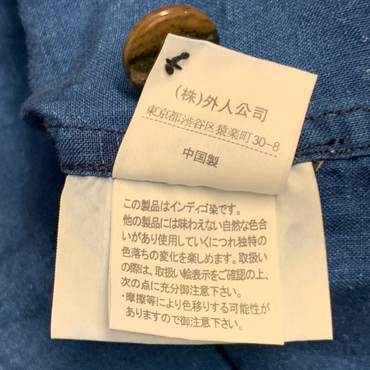 GAIJIN MADE Size XL Blue Cotton Spread Collar Buttoned Coat