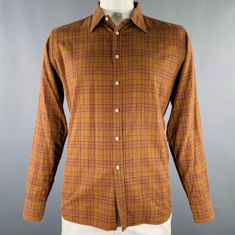 BEVILACQUA Size XL Brown Purple Checkered Cotton Blend Long Sleeve Shirt