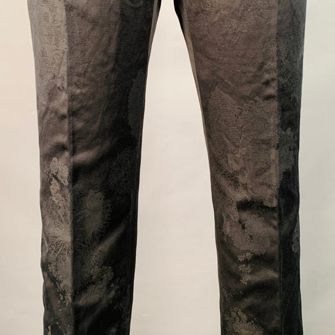 DRIES VAN NOTEN Size 2 Black Cotton Linen Floral Embroidered Dress Pants