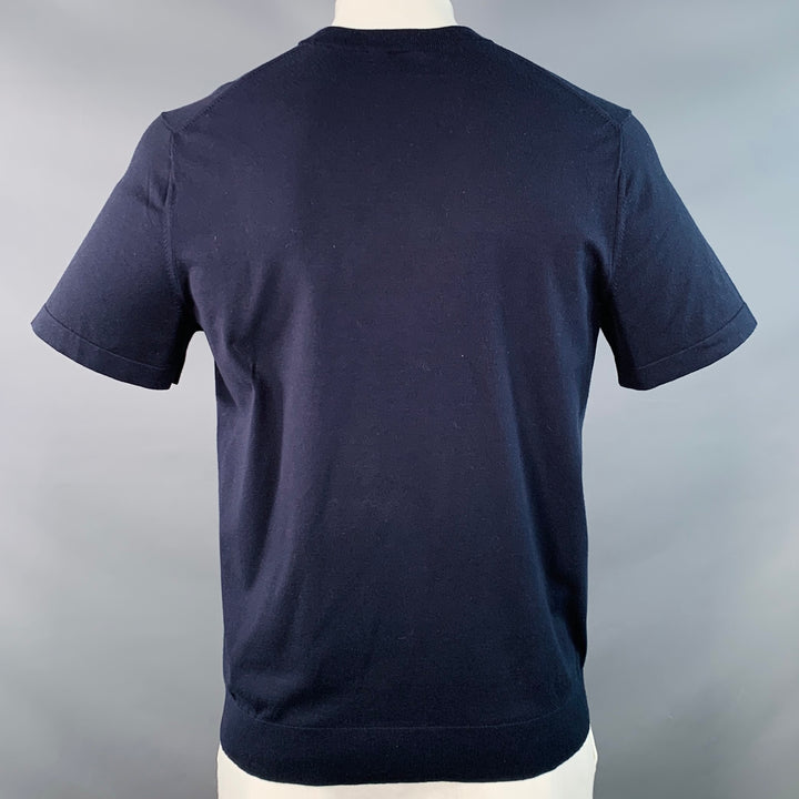 THEORY Size L Navy Cotton Jersey Crew Neck T-shirt