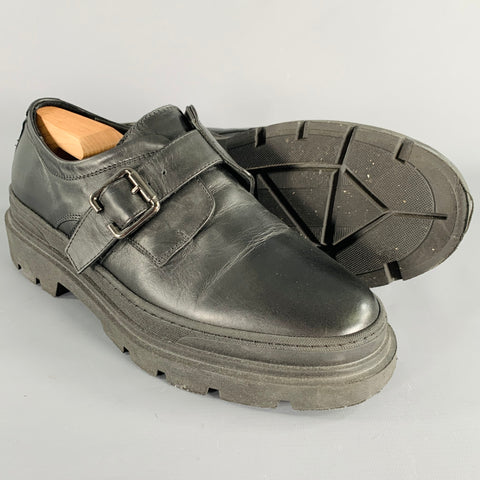 8 BY YOOX Size 10 Black Leather Buckle Chunky Sole Loafers