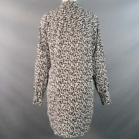 IRO Size 4 Black White Rayon Animal Print Two Pockets Shirt