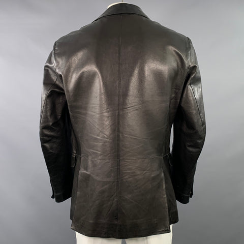 ARMANI COLLEZIONI Size 42 Black Lambskin Leather Single Breasted Notch Lapel Jacket