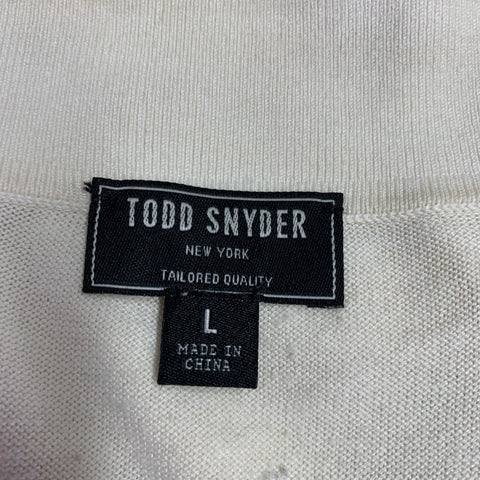 TODD SNYDER Size L Cream Eyelet Silk Cotton Short Sleeve Shirt