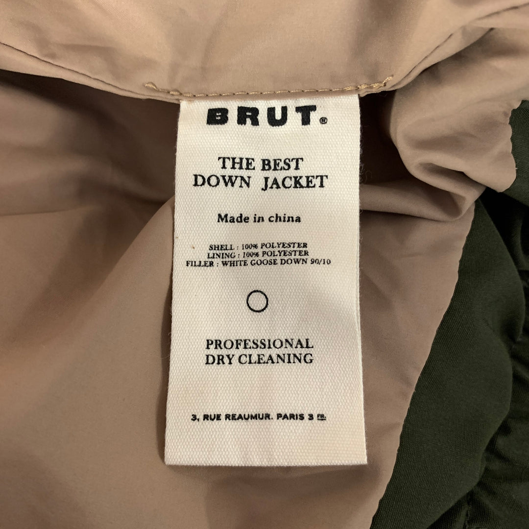 BRUT Size XL Green Olive Quilted Down Polyester Bomber Jacket