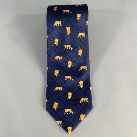 BURBERRYS Navy Gold Tigers Silk Tie