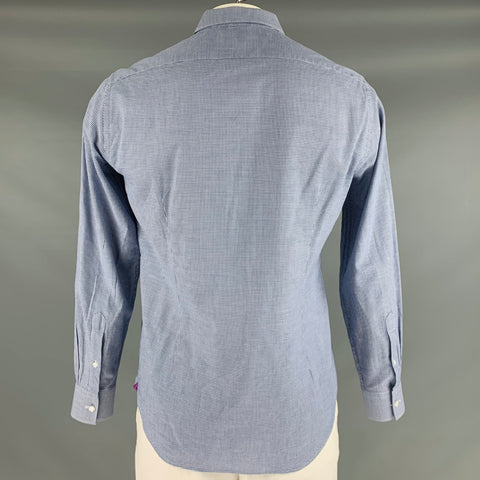 FABIO INGHIRAMI Size L Blue White Houndstooth Cotton Long Sleeve Shirt