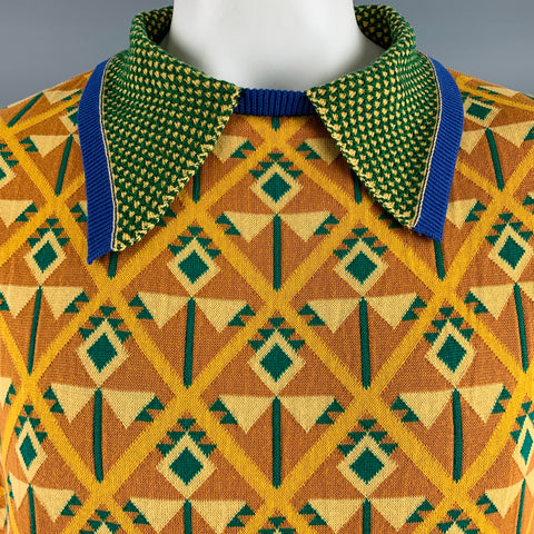 SASQUATCHfabrix Jersey con cuello de algodón abstracto naranja y verde talla XL