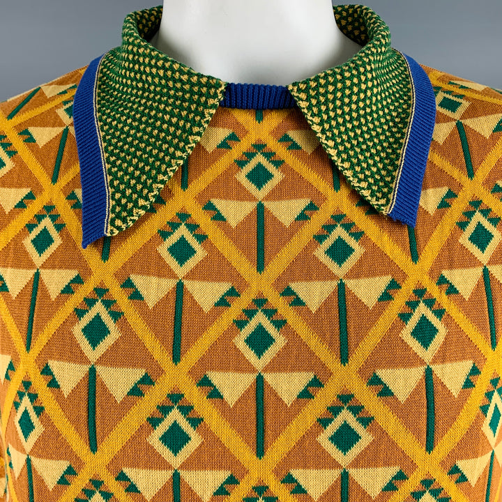SASQUATCHfabrix Size XL Orange Green Abstract Cotton Collar Pullover