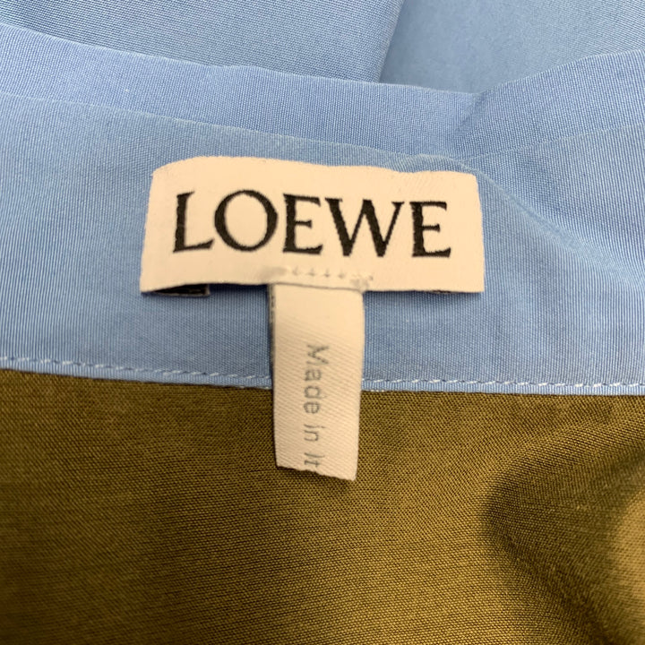 LOEWE Size 4 Blue Olive Cotton Mixed Fabrics Shirt Dress