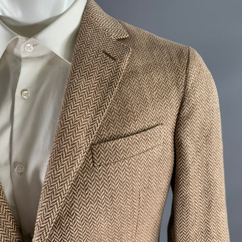 RALPH LAUREN Size 38 Tan Brown Herringbone Linen Notch Lapel Sport Coat