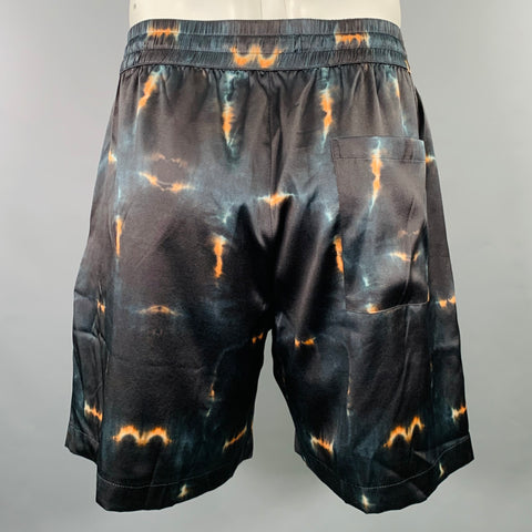 NAHMIAS Short de jogging en mélange de soie avec logo noir et blanc, taille L