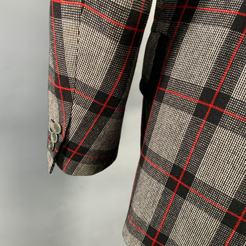 BRIONI Size 40 Grey Black Red Plaid Wool Notch Lapel Suit