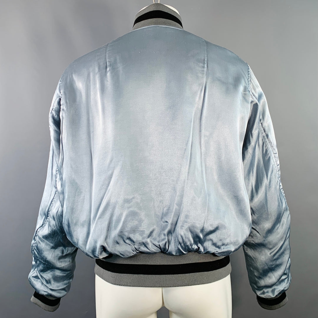 HAIDER ACKERMANN Size S Teal Black Grey Reversible Silk Zip Up Bomber Jacket