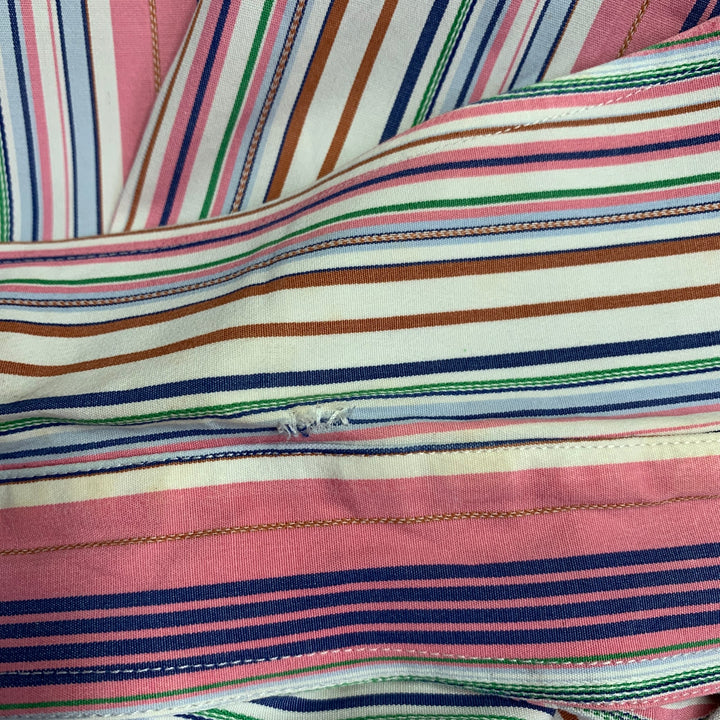 ETRO Size 42 Pink Multi Color Stripe Cotton Spread Collar Long Sleeve Shirt
