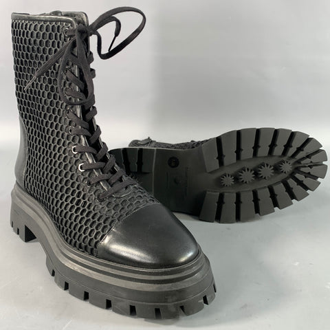 STUART WEITZMAN Size 7.5 Black Nylon Mesh Leather Trim Cap Toe Boots