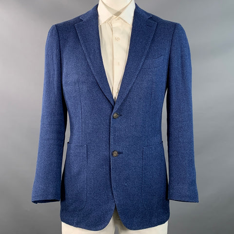 SUITSUPPLY Size 44 Blue Woven Silk Linen Notch Lapel Sport Coat