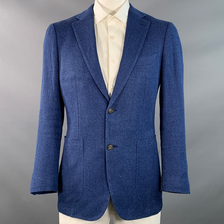SUITSUPPLY Size 44 Blue Woven Silk Linen Notch Lapel Sport Coat