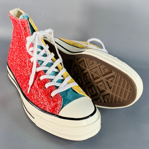 CONVERSE x JW ANDERSON Size 10.5 Yellow Blue Red Glitter Coated Canvas High Top Sneakers